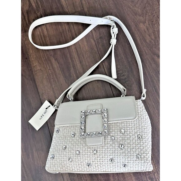 On 34th Women's Tandii Woven Crystal Small Satchel Crossbody Off White silver - Picture 2 of 7